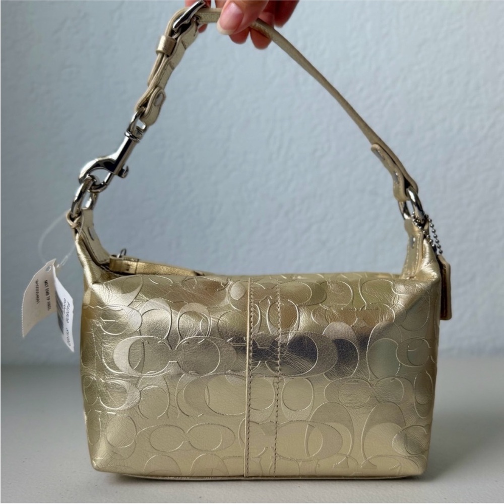 NWT Coach Signature Stitch Gold Metallic Leather Mini Hobo Bag F18882